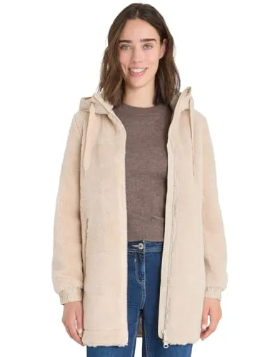 Cecil Damen Kuscheliger Teddy-Mantel - Kuscheliger Damenmantel mit Kapuze, Tunnelzug und 2-Wege-Reißverschluss. Perfekt für kalte Tage, mit seitlichen Zipper-Taschen und elastischen Bündchen für zusätzlichen Komfort.