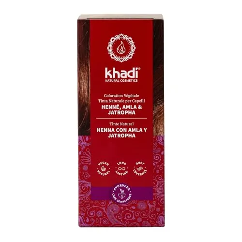 khadi HENNA, AMLA & JATROPHA Pflanzenhaarfarbe - Haarfarbe für kräftiges, dunkles Tiefrot bis zu auffälligem, sattem Mahagoni - Naturkosmetik 100g