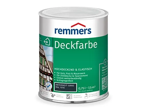 Remmers Deckfarbe anthrazitgrau (RAL 7016), 0,75 Liter - Hochdeckende Wetterschutzfarbe für innen und außen, ideal für Holz, Zink und mineralische Untergründe – exzellente Haftung und UV-Schutz garantieren langanhaltende Ergebnisse.
