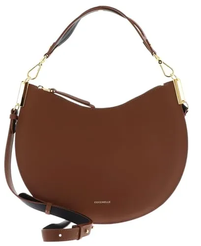 Coccinelle Leder Schultertasche Umhängetasche Sunup Handbag Double Grainy Leather Cognac/Noir braun