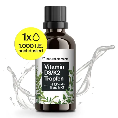 Vitamin D3 + K2 Tropfen 50ml - Hochdosiert mit K2VITAL, unterstützt Knochen und Immunsystem, laborgeprüfte Qualität aus Deutschland