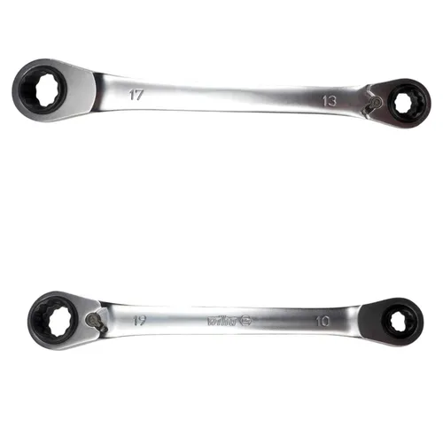 Wiha 45421 Doppel-Ratschenringschlüssel (10-19mm) - Schraubendreher mit 4 in 1 Funktion, ideal für enge Räume dank 5° Rückholwinkel und robuster Chrom-Vanadium-Stahlkonstruktion für Langlebigkeit.
