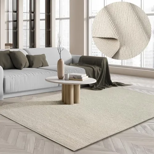 Premium Wool Handweb-Teppich – Eleganz im skandinavischen Stil, Creme, 160 x 230 cm - Teppiche Gegend – Hochwertiger handgewebter Wollteppich, der natürliche Wärme und Weichheit bietet, pflegeleicht und ideal für jedes Zuhause.