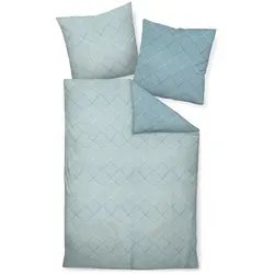 Janine Wendebettwäsche J. D. 87053 - 2-teiliges Mako-Satin Set - Bettwäsche-Sets aus 100% Baumwolle mit Wendefunktion. Stilvolles Rauten-Design in steinblau/denimblau, pflegeleicht und bis 60°C waschbar.