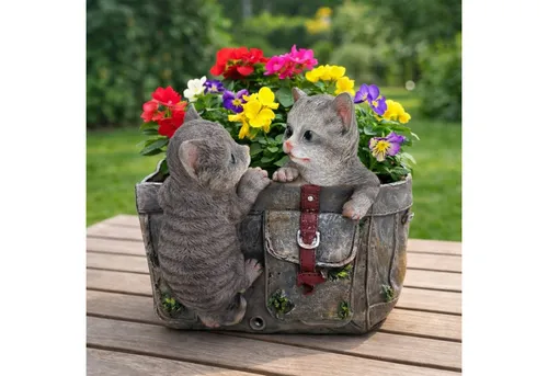 Online-Fuchs Gartenfigur für außen - Niedliche Katzen mit Blumentopf - Wetterfeste Deko-Figur für drinnen und draußen, 21,5 cm groß, mit praktischem Loch gegen Staunässe für gesunde Pflanzen.