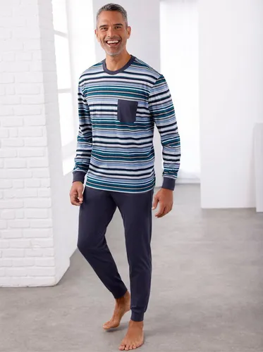 Schlafanzug, Herren, Gr. 56/58, blau (himmelblau, marine, geringelt), 100% Baumwolle, Homewear-Sets