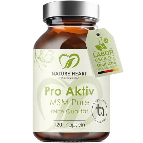 Nature Heart MSM Pure Pro Aktiv 120 Kapseln – Hochreines MSM für aktive Menschen - Hochreines MSM mit 500 mg organischem Schwefel je Kapsel, ideal für die tägliche Nahrungsergänzung. Vegan und ohne Zusatzstoffe – perfekt für aktive Lebensstile und eine ausgewogene Ernährung.