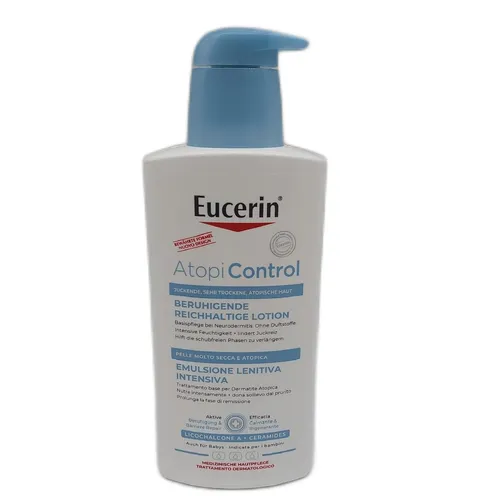 Eucerin AtopiControl Beruhigende Reichhaltige Lotion - Medizinische Körperpflege für Neurodermitis, lindert Juckreiz und stärkt die Hautbarriere mit Omega-3- und Omega-6-Fettsäuren.