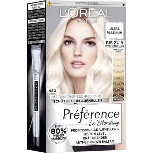 L'Oréal Paris Préférence Le Blonding 9L - Helles Platinblond - Permanente Haarfarbe mit Anti-Gelbstich und Anti-Haarbruch Technologie, für bis zu 9 Nuancen hellere Haare, ideal für ein klares Platinblond ohne Gelbstich.