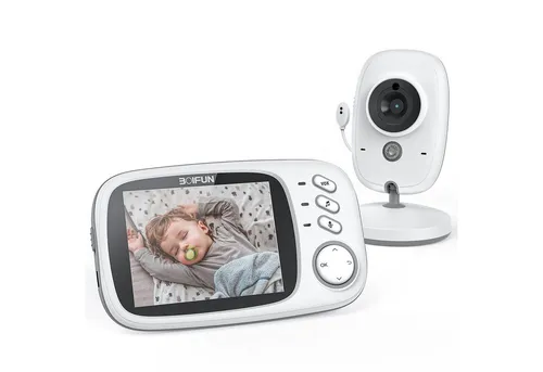Boifun Babyphone mit Kamera – 3.2 Zoll LCD Bildschirm - Babyphone mit Kamera, Nachtsicht und 8 Wiegenliedern, ideal für die Überwachung Ihres Babys. Wiederaufladbar mit einer Reichweite von 300 m und präzisen Temperatursensoren für mehr Sicherheit.
