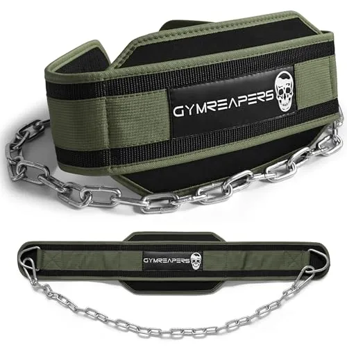 Gymreapers Dip-Gürtel mit Kette für Gewichtheben, Klimmzüge, Dips – strapazierfähige Stahlkette für zusätzliches Krafttraining (Ranger Green)