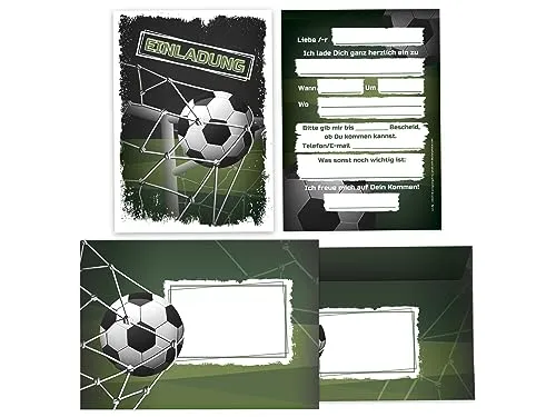 Limonia 12 Einladungskarten incl. 12 Umschläge zum Kindergeburtstag Einladung Geburtstag Mädchen Kinder Jungs Jungen Boys Fussball Turnier schwarz