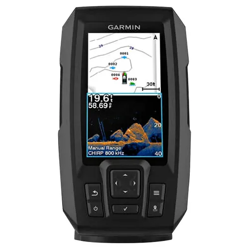 Garmin Striker Vivid 4cv Echolot Fischfinder mit GT20-TM Geber - Fischfinder & GPS mit hochauflösendem 4 Zoll Farbdisplay, CHIRP Sonar-Technologie und wasserdichtem Design (IPX7) für präzise Fischortung bis 200 m Tiefe.