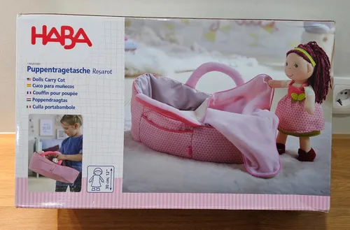 Haba Puppentragetasche Rosarot - Puppenbett und Tragetasche in einem, ideal für Ausflüge und gemütliche Träume