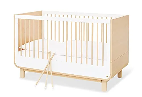 PINOLINO Kinderbett Round mit Lattenrost - Hochwertiges Kinderbett für 70 x 140 cm Matratzen, mit höhenverstellbarem Lattenrost und Umbauseiten - ideal für Babys und Kleinkinder von 0 bis 6 Jahren.