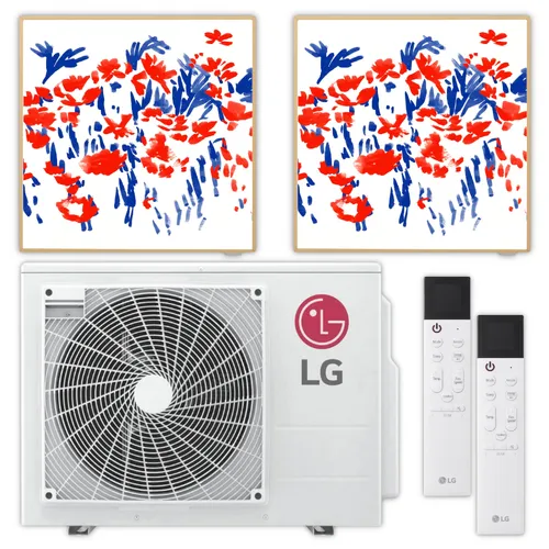 LG Multisplit Klimaanlage Set ARTCOOL GALLERY 3,7 kW - Klimaanlage für zwei Räume bis je 40 m², mit integriertem WLAN und der Möglichkeit, Ihr eigenes Bild als Front zu wählen. Kühlen, Heizen und Luftreinigen in einem!