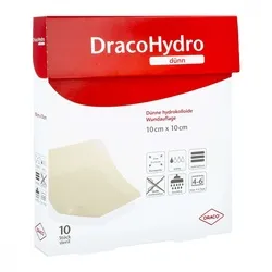 Dracohydro dünn Hydrokoll. Wundauflage 10x10cm - 10 Stück - Kompressen & Verbände, hautfreundlich und ideal zur schnellen Wundheilung.