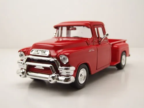 GMC Blue Chip Pick Up 1955 rot 1:24 Modellauto - Detailreiches Standmodell eines GMC Pickup Trucks in Rot. Mit OVP, öffnenden Türen und Motorhaube. Ideal für Sammler und als dekoratives Element. Länge: ca. 20 cm, Material: hochwertiges Die-Cast.