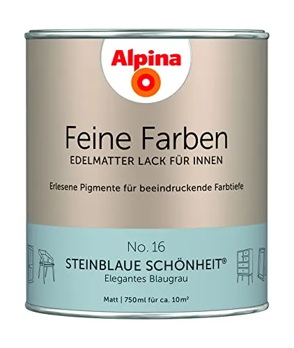 Alpina Feine Farben Lack No. 16 Steinblaue Schönheit® edelmatt 750ml - Lacke in elegantem Blaugrau, edelmatte Oberfläche, perfekt für Innenräume. 2in1 Grundierung & Lack, ideal für Kinderspielzeug, ausgezeichnet mit dem Blauen Engel.