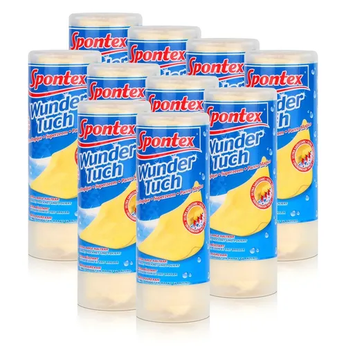 SPONTEX Wundertuch 10er Pack - Effiziente Reinigung für Haushalt und Auto - Reinigungstücher für alle Oberflächen, nehmen bis zu 1.050 % Wasser auf. Hinterlassen keine Schlieren oder Fusseln und sind sanft zu empfindlichen Flächen.