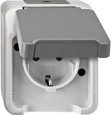 Merten MEG2301-8029 SCHUKO-Steckdose Aquastar, 16 A, lichtgrau - Hochwertige 16 A SCHUKO-Steckdose für zuverlässige Stromversorgung. Ideal für den täglichen Einsatz in Wohnräumen, mit eleganter Oberfläche in lichtgrau.