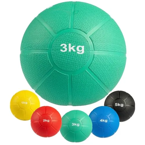 MATCHU - Medizinball - Erhältlich in 1, 2, 3, 4 und 5 kg - Durchmesser: 19-22 cm - Verschleißfestes Gummi - Wasser- und schweißbeständig (3 kg)