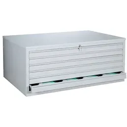 DIN A 0 Zeichnungsschrank mit 6 Schubladen - Büroschrank aus hochwertigem Stahl, ideal für Architekten und Künstler. Mit präzisen Teleskopführungen und zentralem Zylinderschloss für maximale Sicherheit.