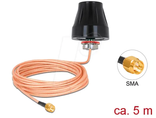 DELOCK 89899 - LTE Antenne SMA 5 m - WLAN-Antenne für LTE Band 1/3/7/20, ideal für Innen- und Außenbereich mit 2 dBi Gewinn und IP67 Schutzklasse, perfekt für stabile Netzwerkverbindungen.