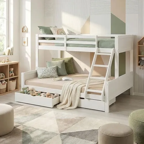 Homestyle4u 2724 Kinderbett mit 2 Matratzen und Bettkasten - Stilvolles Etagenbett aus massivem Kiefernholz für Kinderzimmer oder Gästezimmer, inklusive 2 Matratzen und praktischem Bettkasten für zusätzlichen Stauraum.