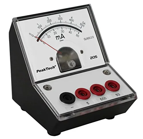 PEAKTECH 205-04 Amperemeter - Analog Tischgerät 0-5A DC - Analog Multimeter für Schulen, robust und ohne Stromversorgung, ideal für Schülerversuche mit klar ablesbarer Spiegelskala.