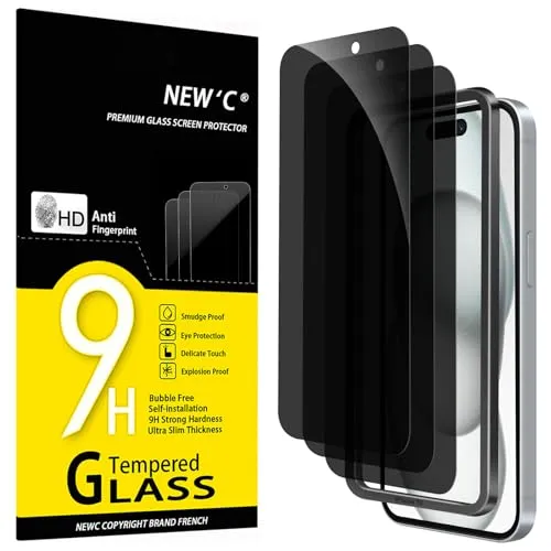 NEW'C 3 Stück, Sichtschutz für iPhone 16, iPhone 15 für Panzerglas (6,1 Zoll), Blickschutzfolie Privacy screen mit Anti Spy, Frei von Kratzern - Einfaches Installationswerkzeug enthalten