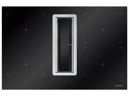 Silverline FLOW-IN Intern Premium FLIK854ESK Kochfeldabzug - 80 cm breiter Induktionskochfeldabzug aus Edelstahl und Schwarzglas mit TouchControl, ideal für Abluft- oder Umluftbetrieb, inkl. Sockelmotor.