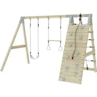 OutdoorToys Spielturm - Schaukel- und Spielturm aus robustem Holz in Eisblau, ideal für Kinder ab 3 Jahren, fördert die motorischen Fähigkeiten und den Spielspaß im eigenen Garten.