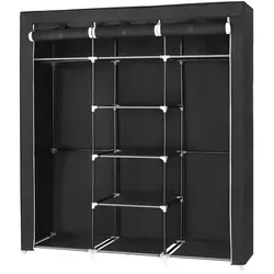 Songmics Kleiderschrank RYG12B, schwarz - 3-türiger Falt- und Stoffschrank - Falt- & Stoffschränke mit 3 Stofftüren und 9 Ablagen, ideal für platzsparende Aufbewahrung und schnelle Montage ohne Werkzeug.