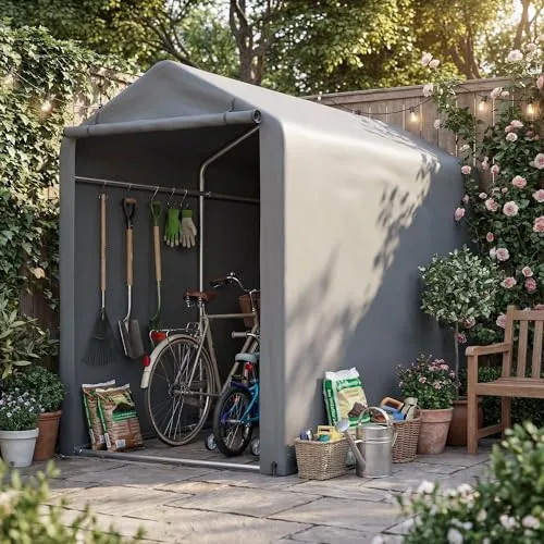 Thanaddo Fahrradgarage Zeltgarage Lagerzelt für 2-4 Fahrräder, Winterfest Geräteschuppen Carport mit UV-Schutz PE-Dach, Fahrradschuppen Motorrad Garage 100x190x160cm, Dunkelgrau