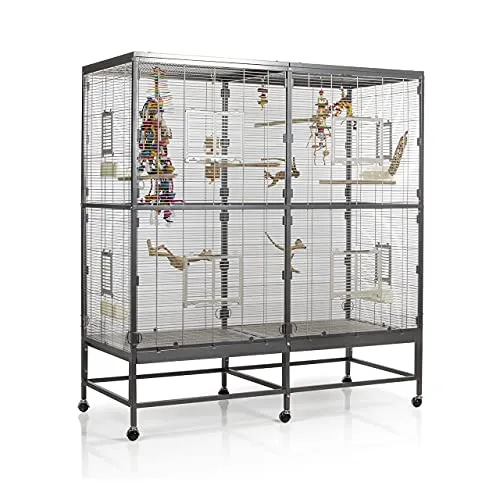 Montana Cages Vogelvoliere Casa 150 - Antik-Platinum für Wellensittiche und Nymphensittiche