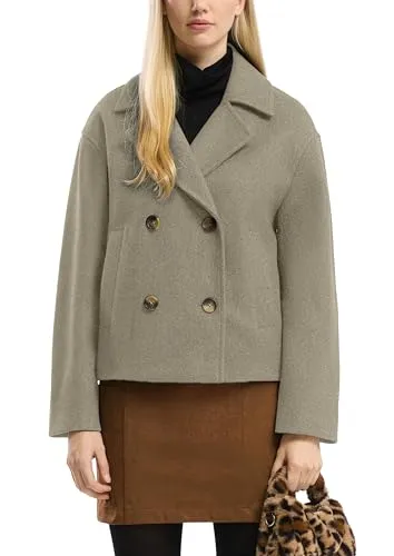 QS Cabanjacke in Wolloptik - Stylische Cabanjacke mit Oversized Fit, Rundhalsausschnitt und Reverskragen. Ideal für den femininen Look, kombiniert Komfort und Eleganz durch die hochwertige Webware.