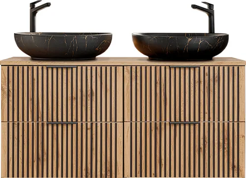 Petits-meubles Doppelwaschtisch 120 cm - Schwarz - Elegante Waschtischkombination für Ihr Badezimmer mit geräuscharmem Schließsystem und zwei Aufsatzwaschbecken. Ideal für stilvolle Raumgestaltung und praktische Nutzung.