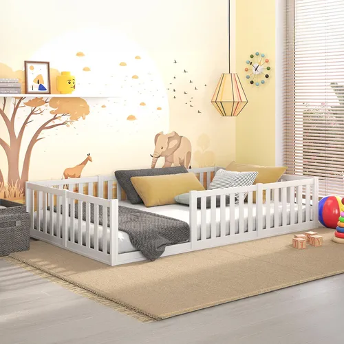 CADANI Teso Bodenbett 120x200 cm - Montessori inspiriert, bis 200 kg belastbar - Das CADANI Teso Bodenbett bietet dank seines stabilen Roll-Lattenrosts optimalen Schlafkomfort. Mit Montessori-Design fördert es Selbstständigkeit und schafft einen einladenden Raum für Familienmomente.