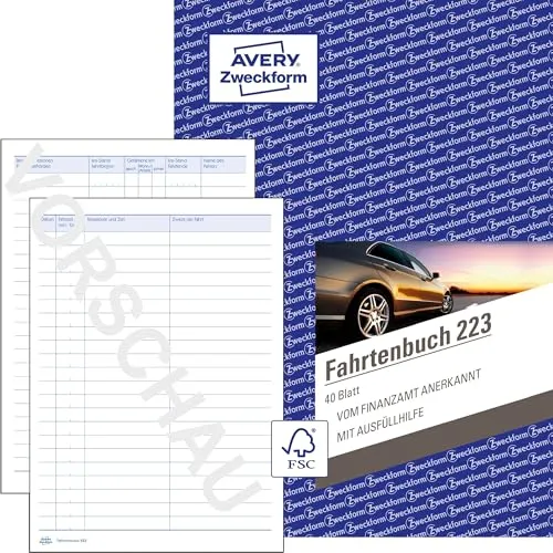 AVERY Zweckform Fahrtenbuch 223 - DIN A5, 40 perforierte Seiten für steuerlichen km-Nachweis, ideal für Selbstständige und Freiberufler