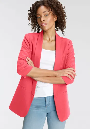ONLY ONLELLA 3/4 Blazer - Damen Kurzblazer in Sun Kissed Coral - Business-Mode für Damen, der Kurzblazer von ONLY überzeugt mit elastischem Webstoff und lässigem V-Ausschnitt. Ideal für Meetings und den ganzen Tag!
