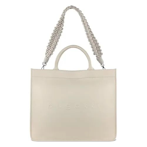 bugatti Daphne Tote Bag Leder - Beige Shopper mit 17" Laptopfach - Damen-Shopper mit viel Platz und 2 abnehmbaren Schultergurten. Das gepolsterte Laptopfach bietet sicheren Transport für Notebooks bis 17 Zoll.