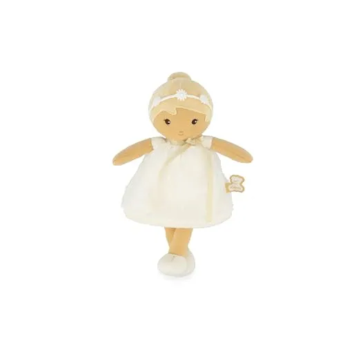 KALOO – Tendresse – Meine erste Stoffpuppe Daphné – Stoffpuppe 25 cm – Kleid aus Organza mit Punkten – Hübsche Geschenkbox – Personalisierbares Band – Ab Geburt, K200021