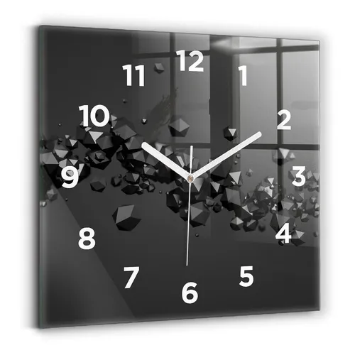 Glasuhr mit Druck - Schwarze Abstraktion für die Küche - Moderne Wanduhr aus hochwertigem Hartglas, 30x30 cm, ideal für Wohnzimmer, Küche und mehr. Einzigartiges Design in Schwarz, das jedem Raum einen stilvollen Akzent verleiht.