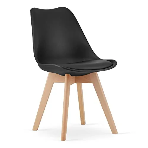 Komodee DOZZA Stuhl schwarz gepolstert - Esszimmerstuhl aus Öko-Leder mit Holzbeinen, ergonomisch für hohen Komfort, ideal für Wohnzimmer und Büro, leicht zu reinigen und schnell montierbar.