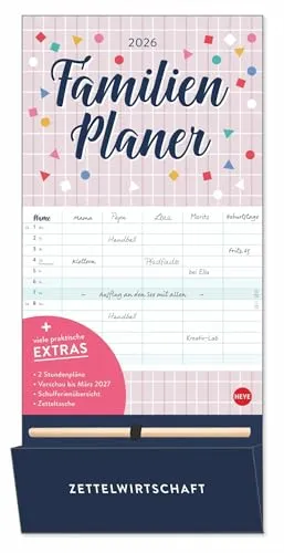 Familienplaner plus Tasche 2026: Familienkalender mit 5 Spalten. Familien-Wandkalender mit Schulferien. Praktischer Wandplaner inklusive Stift und ... von Zetteln. (Familienplaner Heye)
