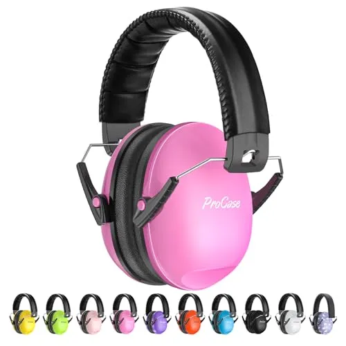 ProCase Kinder Gehörschutz NRR 21dB Lärmschutz für 3-12 Jahren Ohrenschützer Kapselgehörschutz für Schlaf, Reisen & Karnevalsumzügen Autismus Noise Cancelling - Rosa