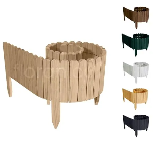 Floranica Rasenkante Höhe 20 cm Ohne Behandlung 200 cm Lang Gartenzaun Flexibler Holzzaun Gartendeko Gartenpalisade für Beeteinfassung, Mähkante Rollborder, Steckzaun Blumenbeet Umzäunung für Garten