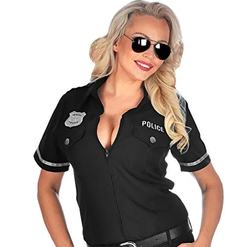 NET TOYS Aufregendes Polizistin-Kostüm Cop Girl - Schwarz S/M (34-40) - Entzückende Damen-Bekleidung Polizei-Hemd für Damen - Genau richtig für Fasching & Karneval