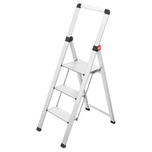 Selekta by Hailo Alu-Sicherheits-Trittleiter DK40 Basicline Design - 3-stufige Steighilfe mit sicherem Stand, ideal für Haushalt und Werkstatt.